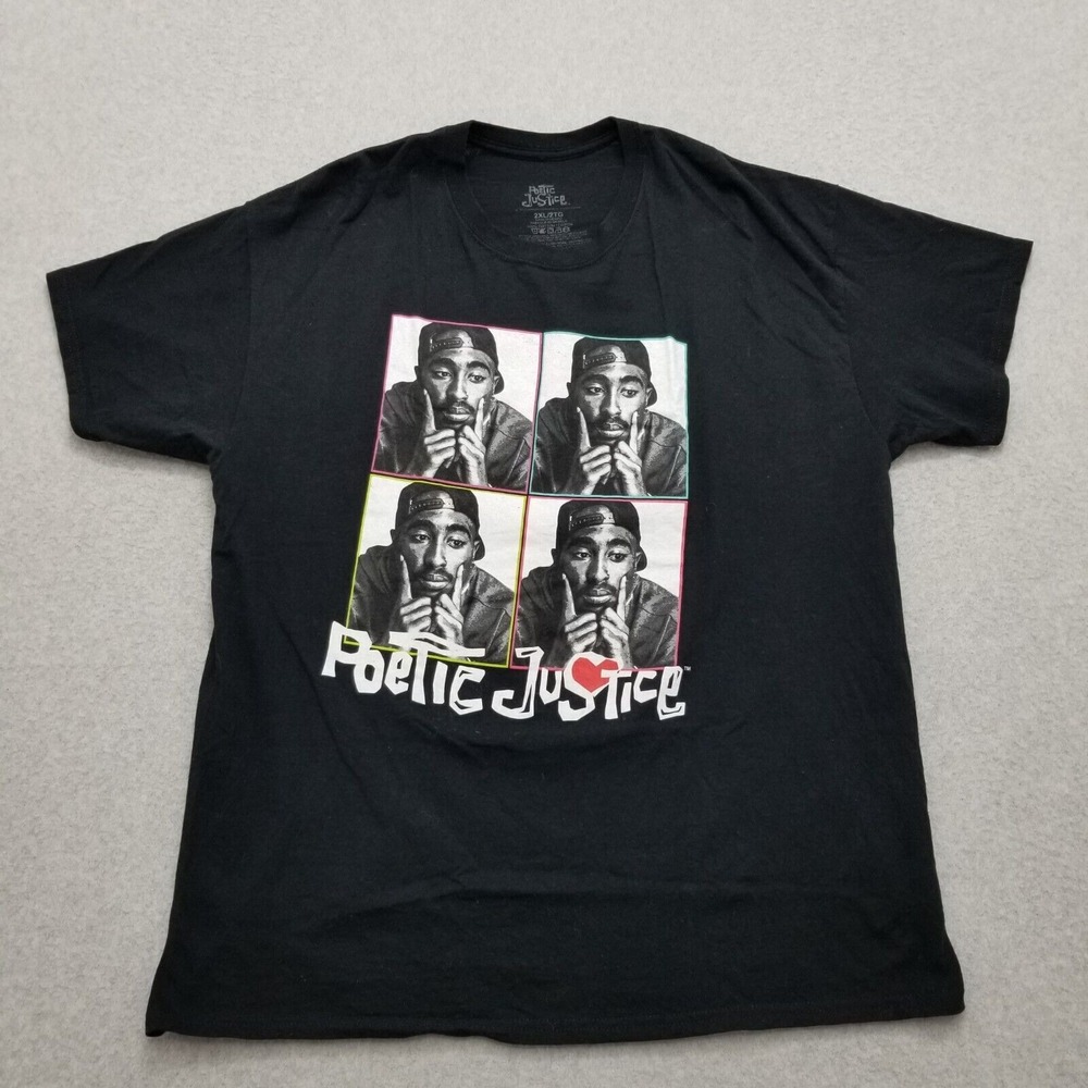 Tupak Shirt Mens XXL Black Short Sleeve Crew Neck Poetic‎ Justice 2 Pac